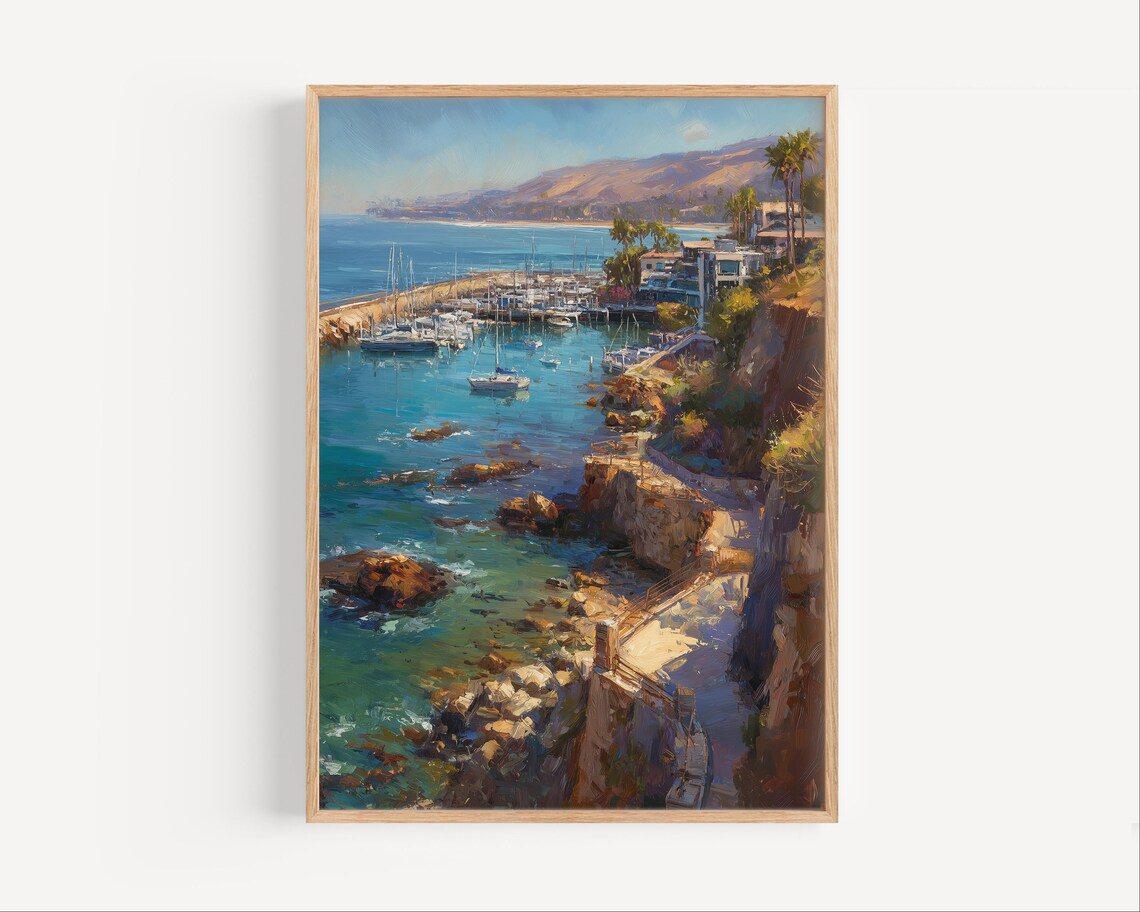 Dana Point Harbor Sailboats Oil Painting Coastal California Poster