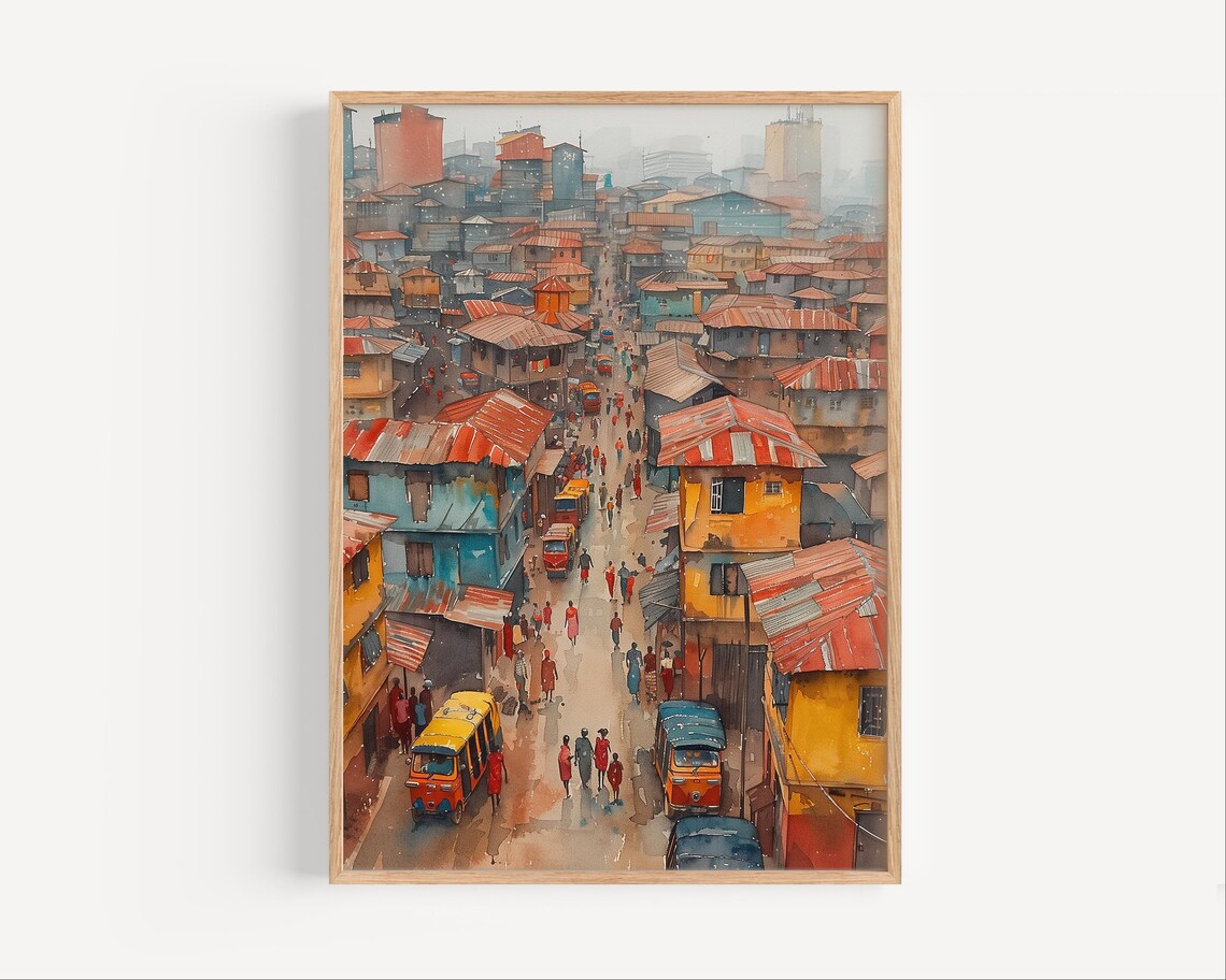 Lagos Nigeria Watercolor Travel Poster, Africa Artwork
