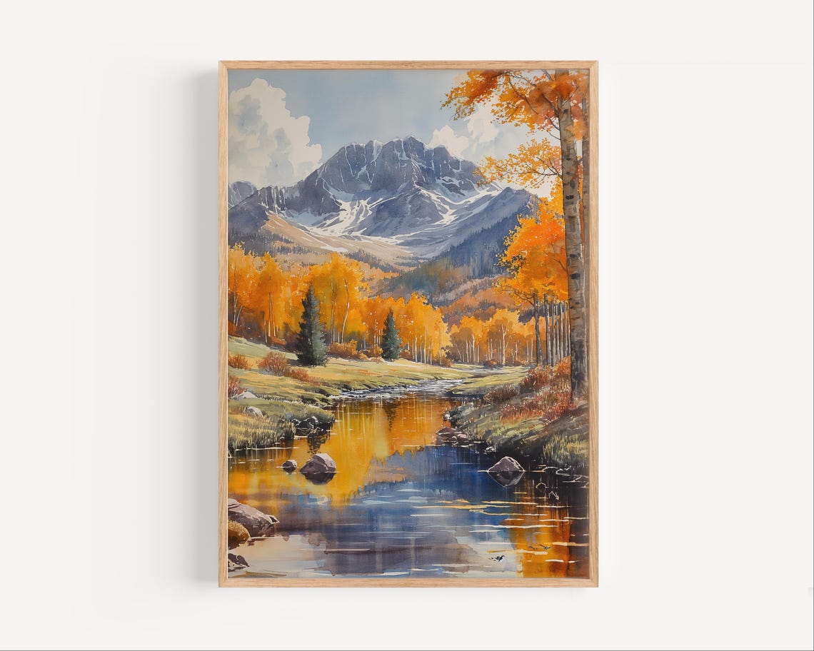 Wasatch Mountains Fall Aspens Mirror Stream Watercolor Poster