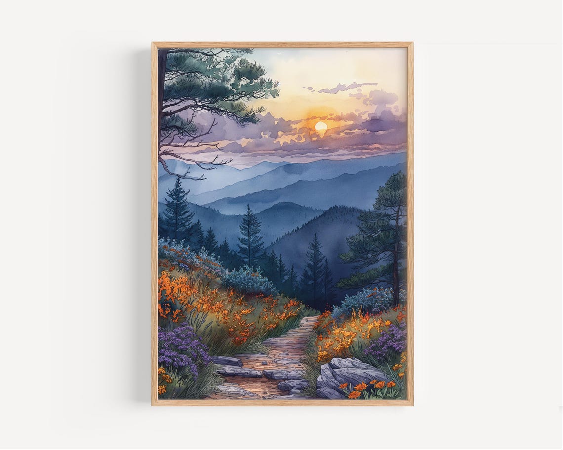 Shenandoah Blue Ridge Sunset Watercolor National Park Wall Poster