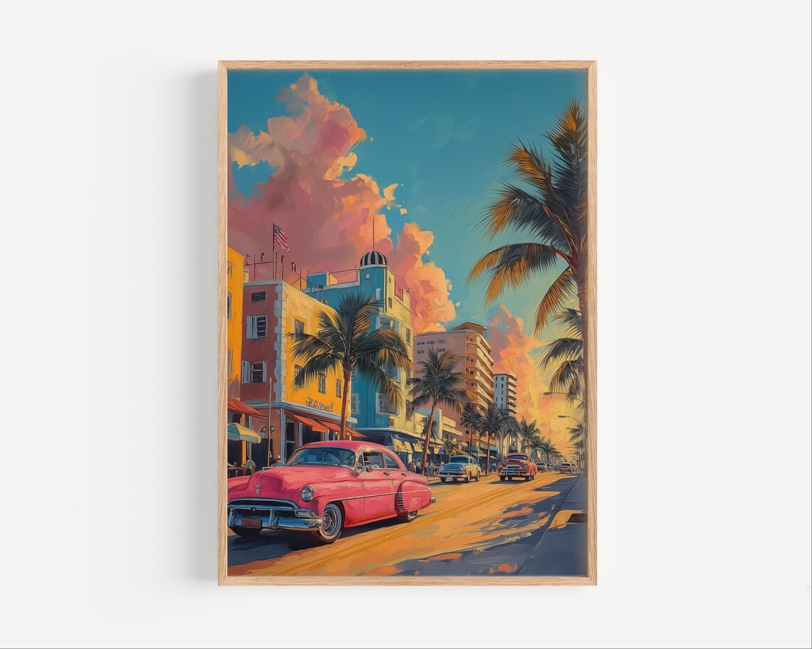 Miami Florida in the 1960s Travel Poster, Retro Style