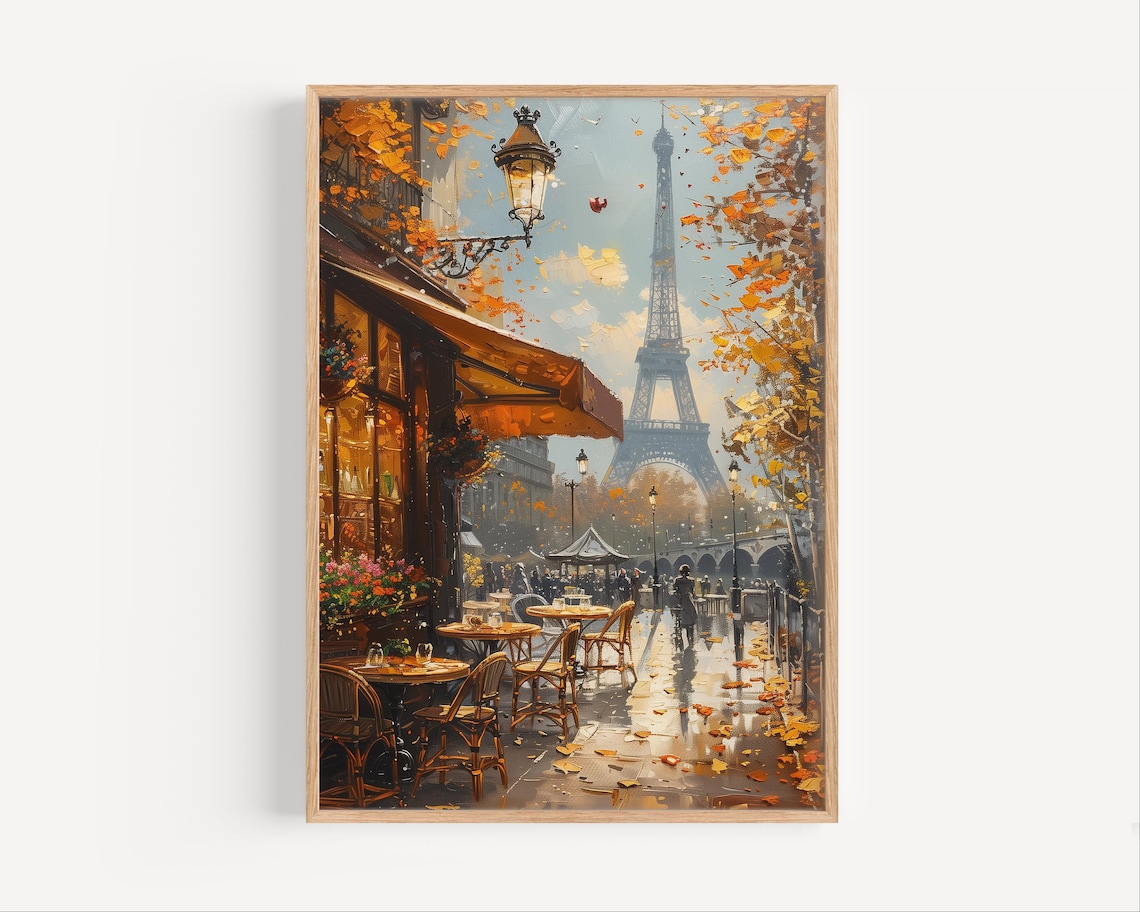Paris Cafe Oil Painting Eiffel Tower Travel Poster