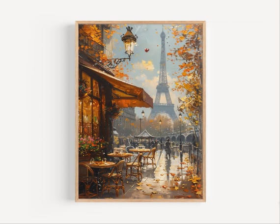 Paris Cafe Oil Painting Eiffel Tower Travel Poster