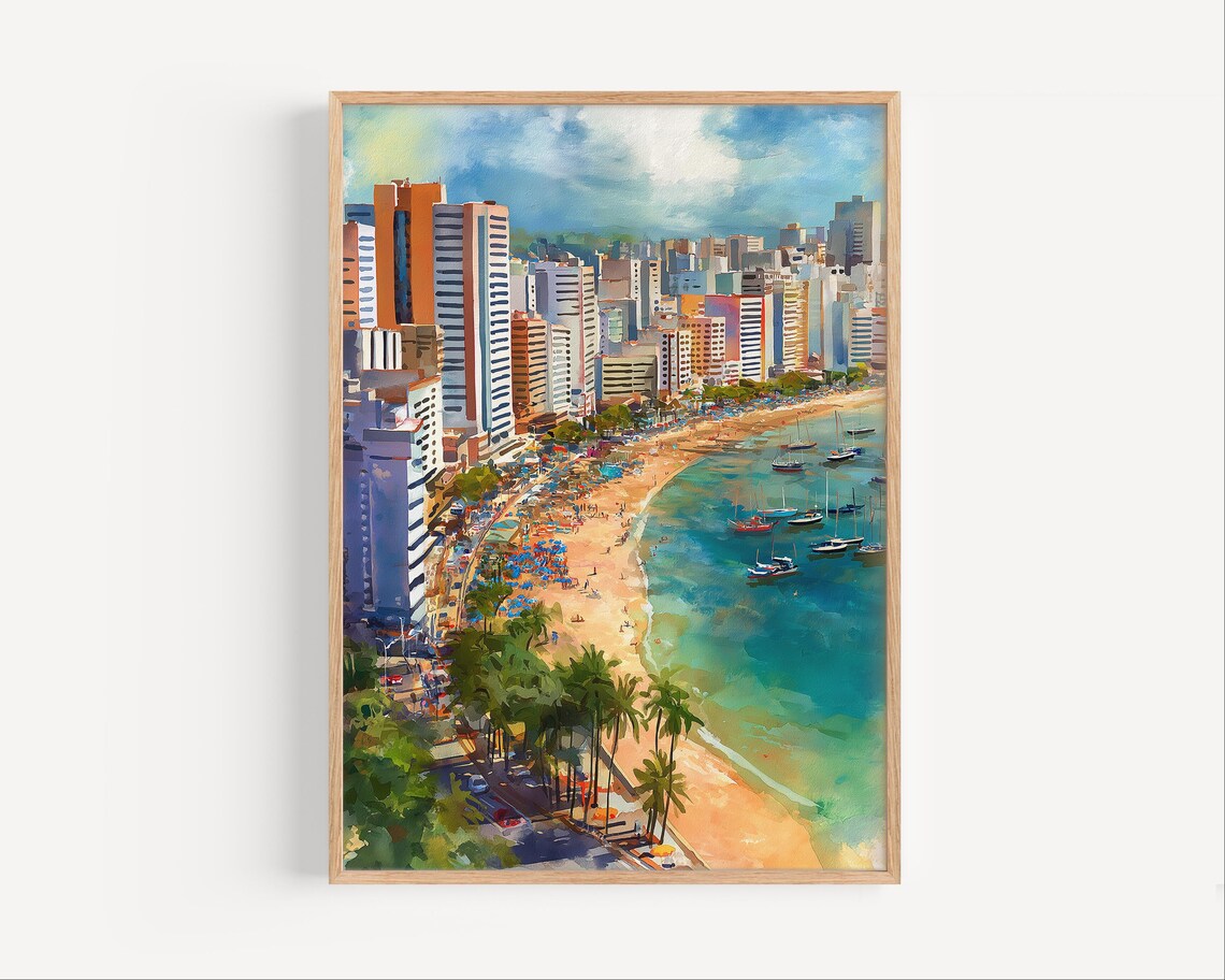 Fortaleza Watercolor Painting Print Brazil Beach Wall Art South America Brazilian Travel Poster Decor