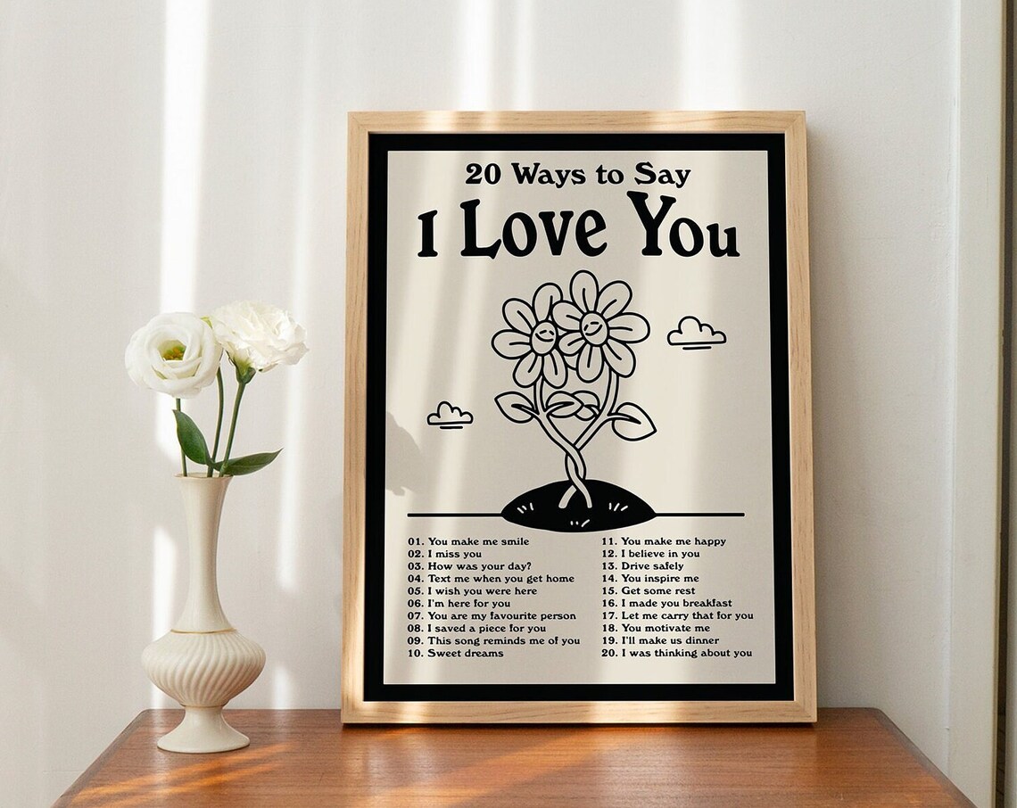 20 Ways To Say I Love You Romantic Flower List Retro Quote Poster