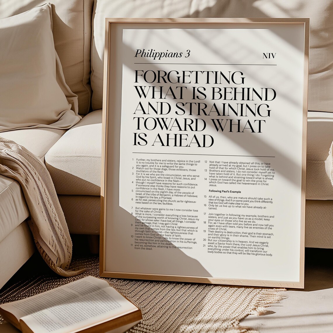 Philippians 3 Forgetting What Is Behind Bible Chapter NIV Scripture Poster