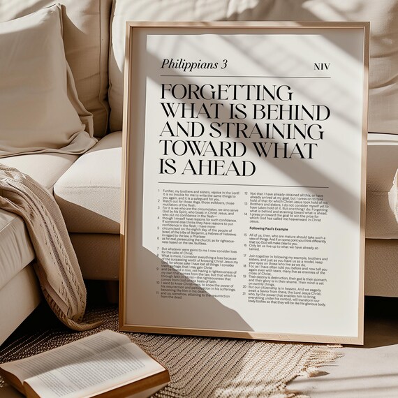 Philippians 3 Forgetting What Is Behind Bible Chapter NIV Scripture Poster