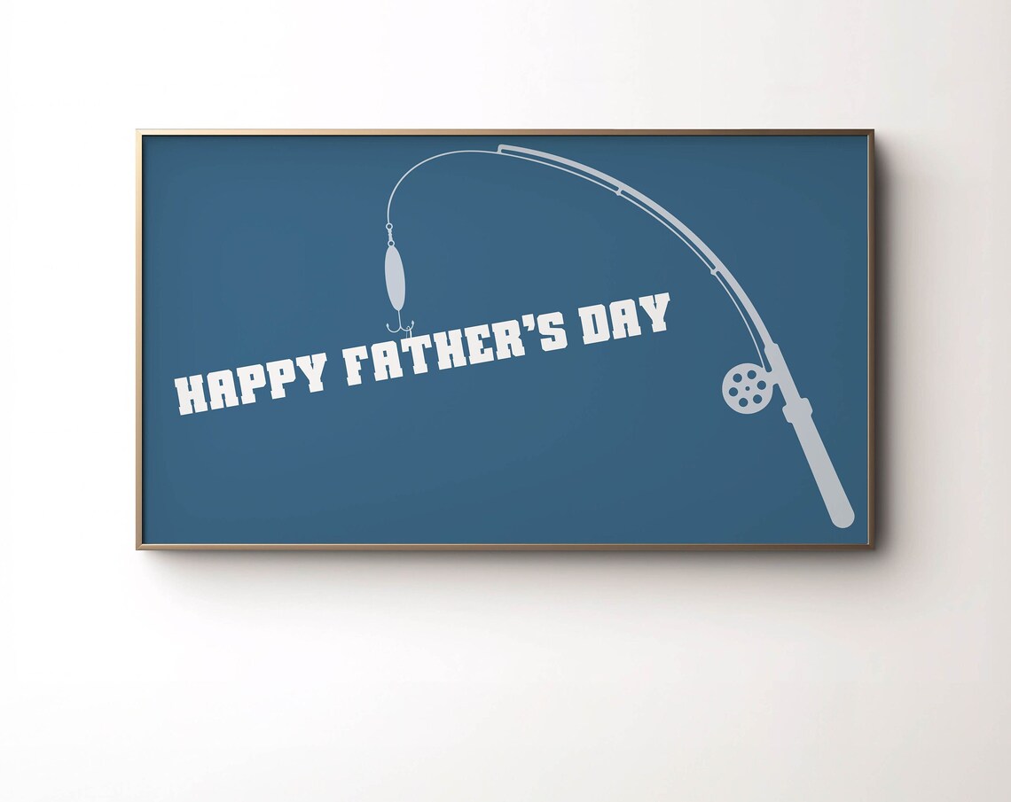 Happy Fathers Day Fishing Rod Silhouette Navy Blue Gift Poster