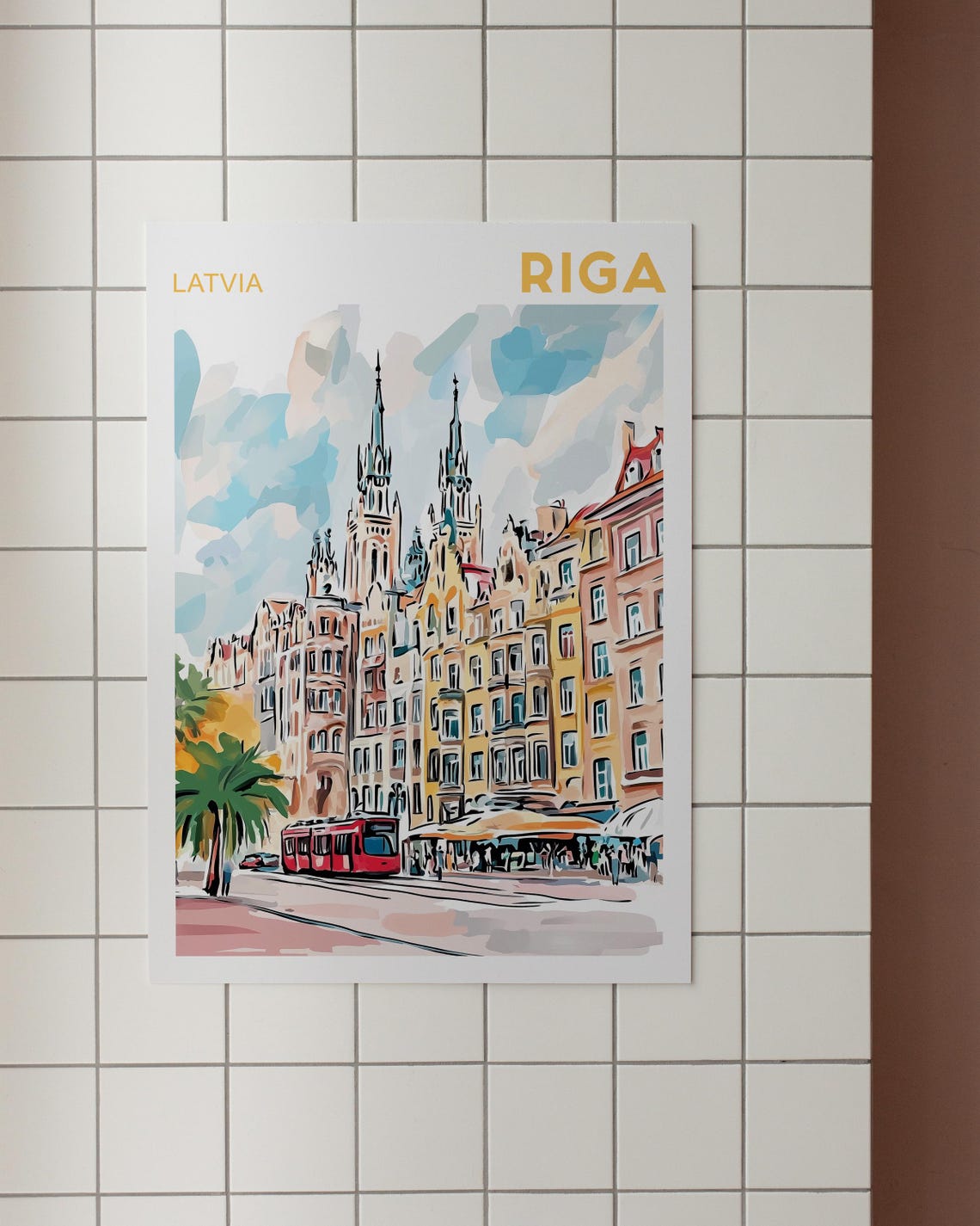 Rigariga Watercolor Riga Cityscape, Latvia Travel Poster - Image 3