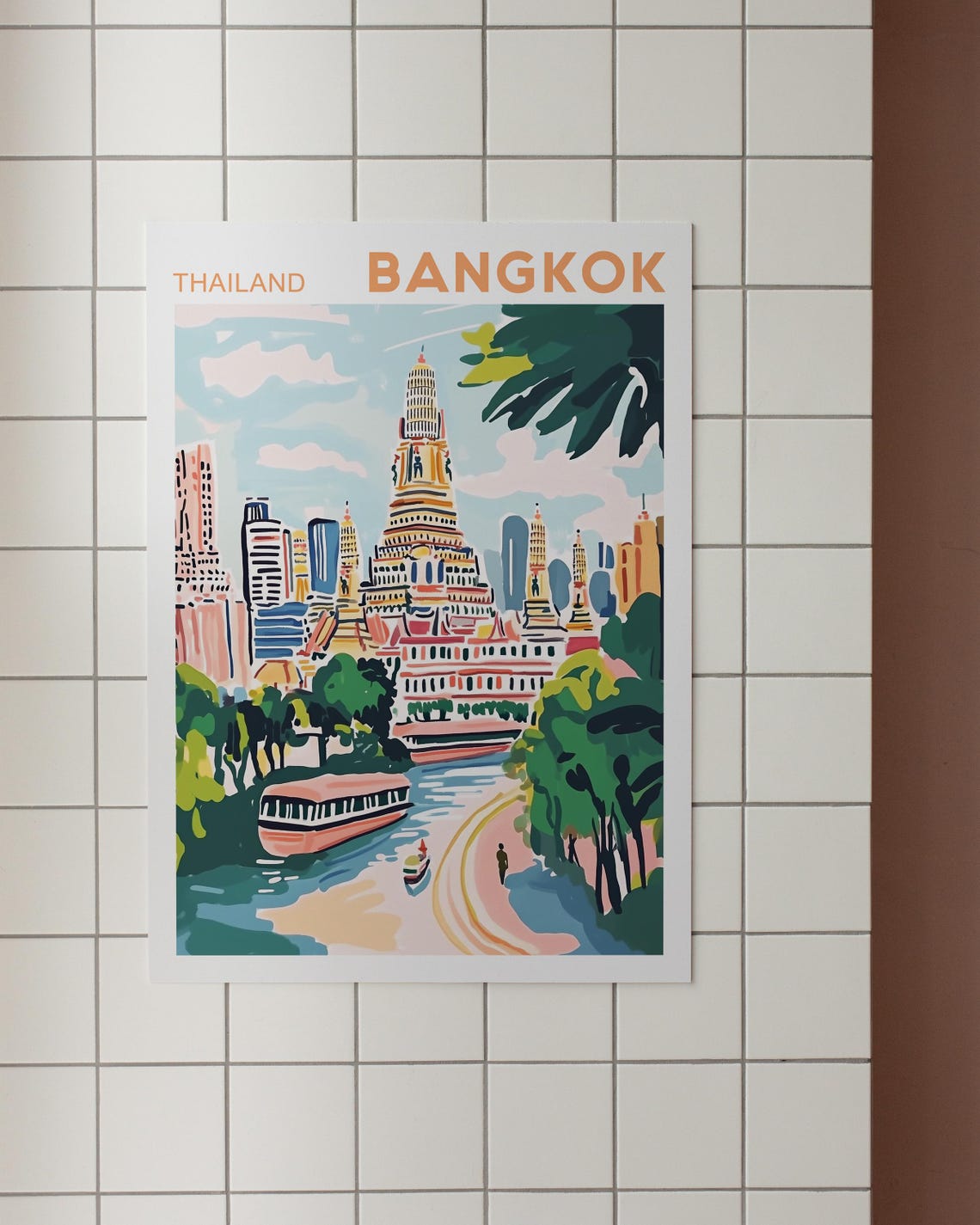 Thailand Travel Poster, Vintage Bangkok Cityscape - Image 3