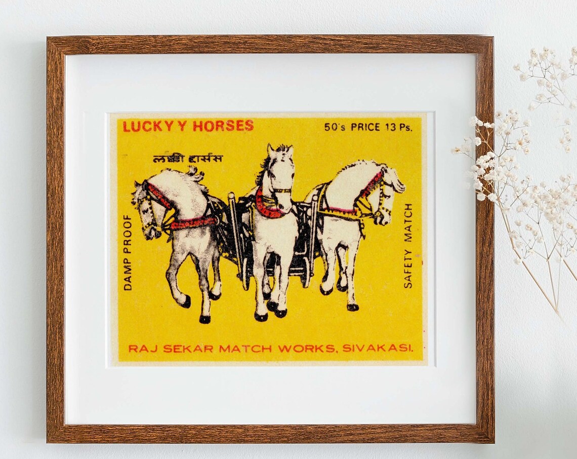 Vintage Lucky Y Horses Matchbox Label Art Print