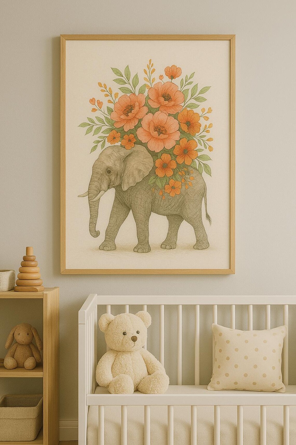 Baby Elephant with Flower Bouquet Watercolor Nursery Art Poster - Image 4