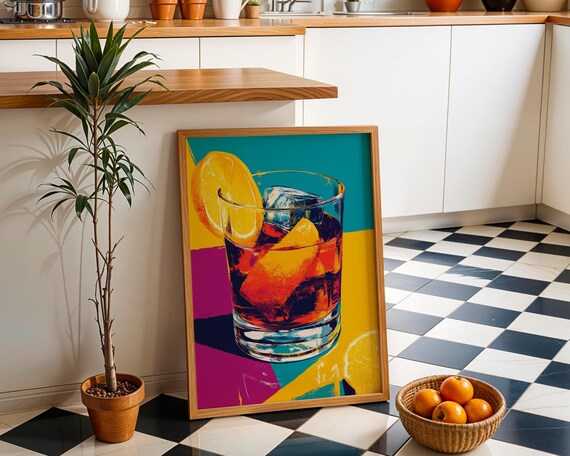 Colorful Cocktail Pop Art Old Fashioned Orange Lemon Bar Drink Poster