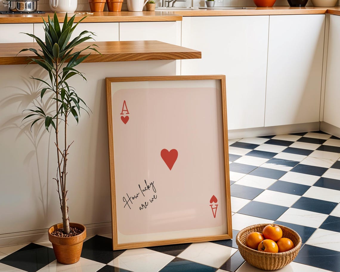 Ace Of Hearts How Lucky Are We Pink Playing Card Wall Decor Poster
