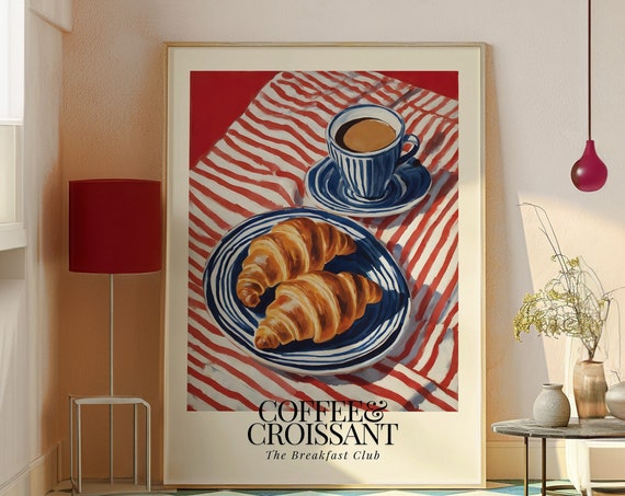Coffee And Croissant Print, Matisse-Inspired Kitchen Art