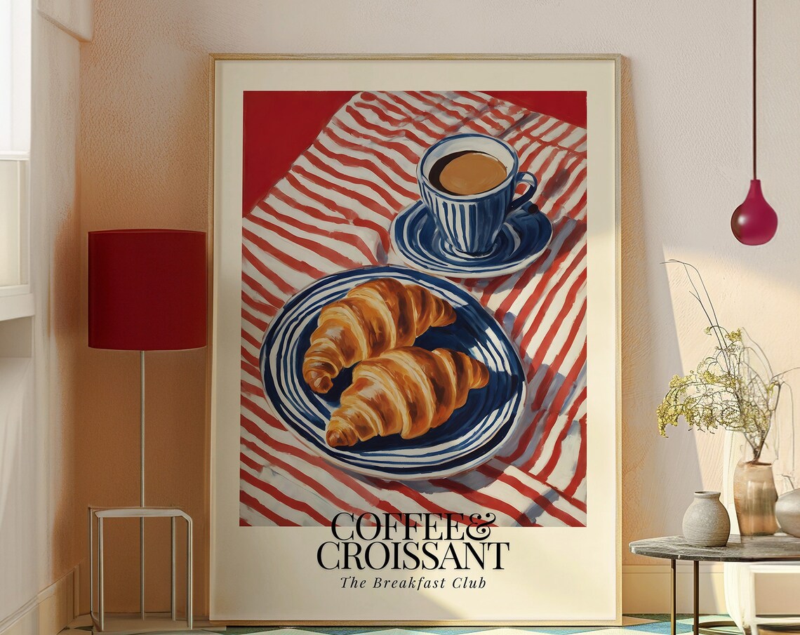 Coffee And Croissant Print, Matisse-Inspired Kitchen Art