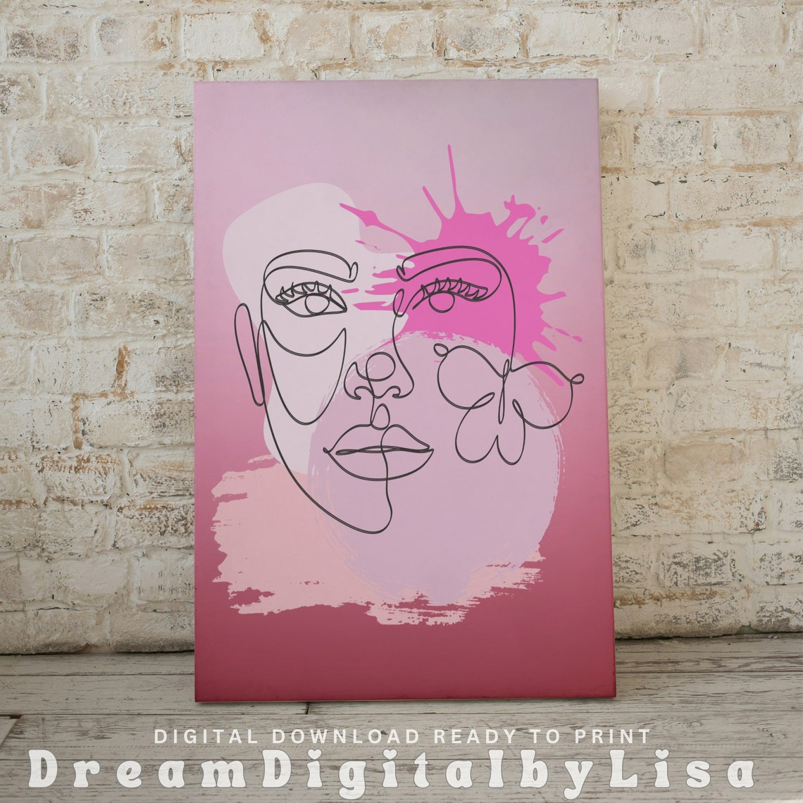 Pink Abstract Line Drawing Face Modern Minimalist Woman Poster - Image 2
