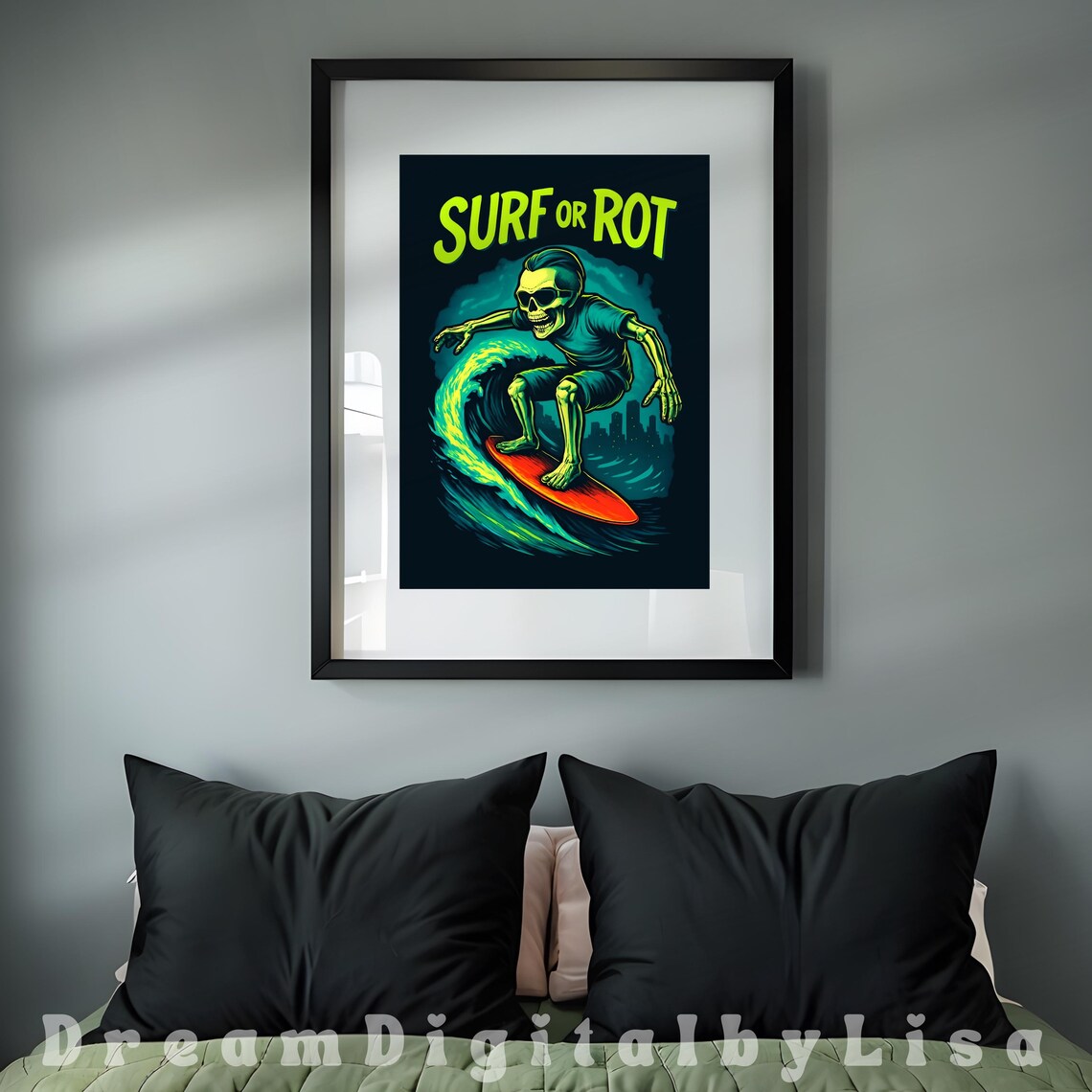 Skeleton Surf, Cool Teen Room Art Print - Image 2
