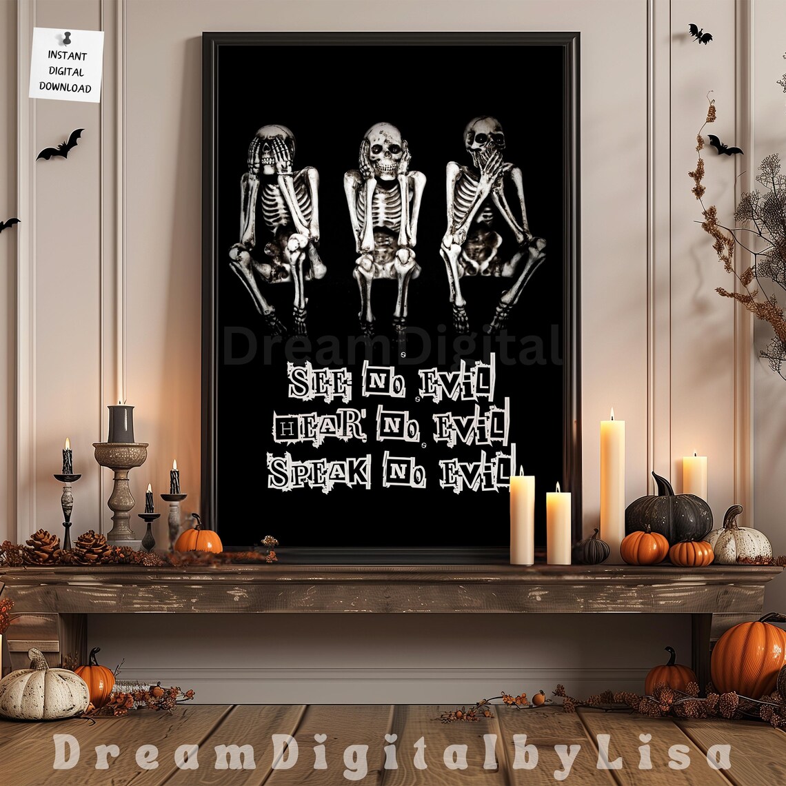 See No Evil Skeletons Halloween Art Print