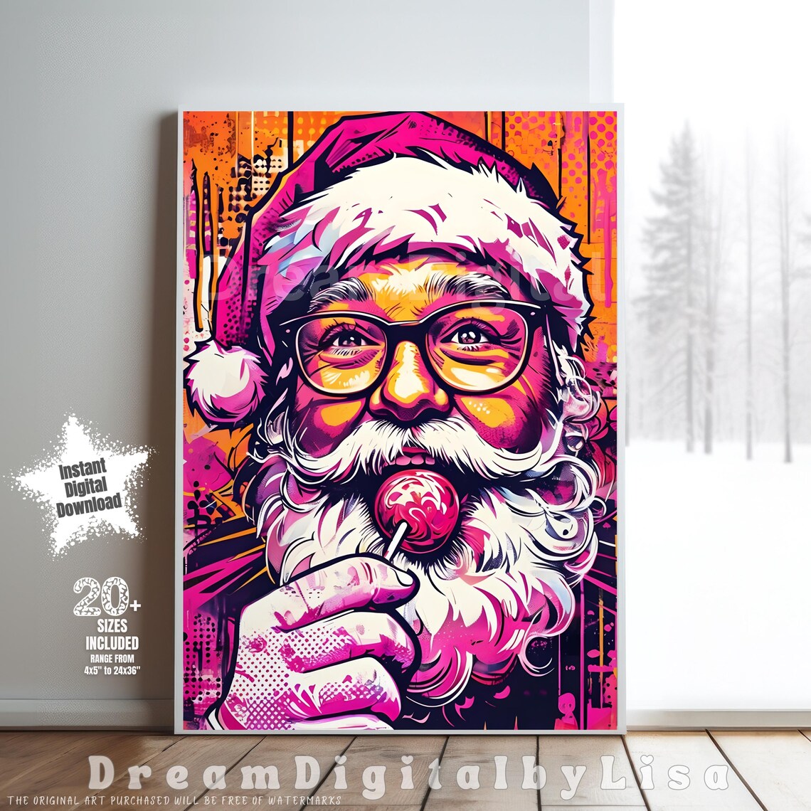 Pop Art Santa Lollipop Bold Neon Street Style Christmas Poster
