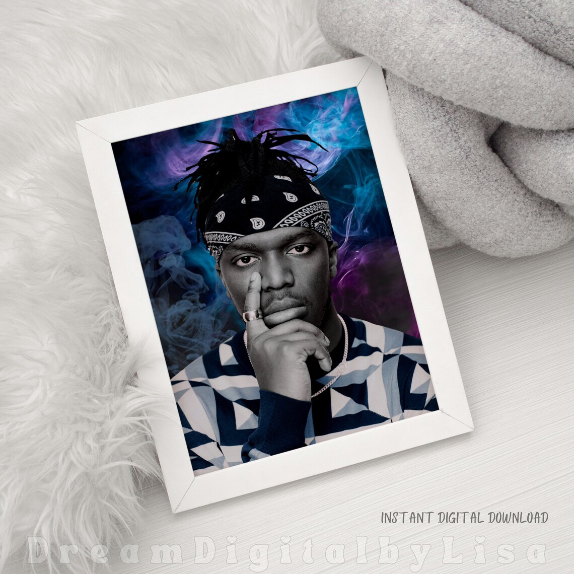KSI Bandana Portrait Blue and Purple Smoke Music Artist Poster - Image 4