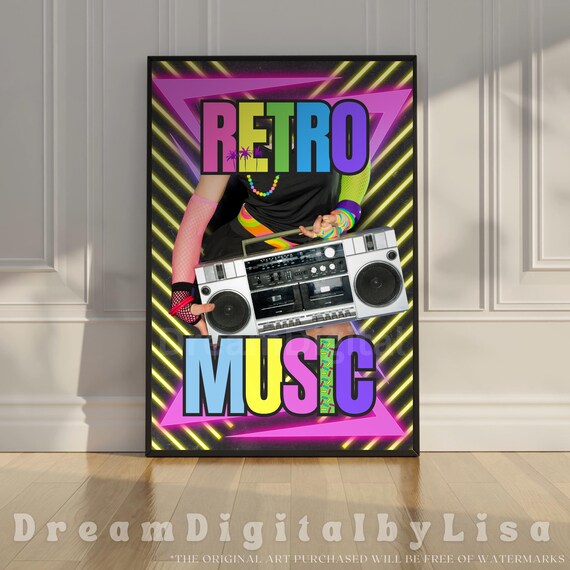 Retro Music Neon 80s Boombox Party Decor Perfect Gift Poster