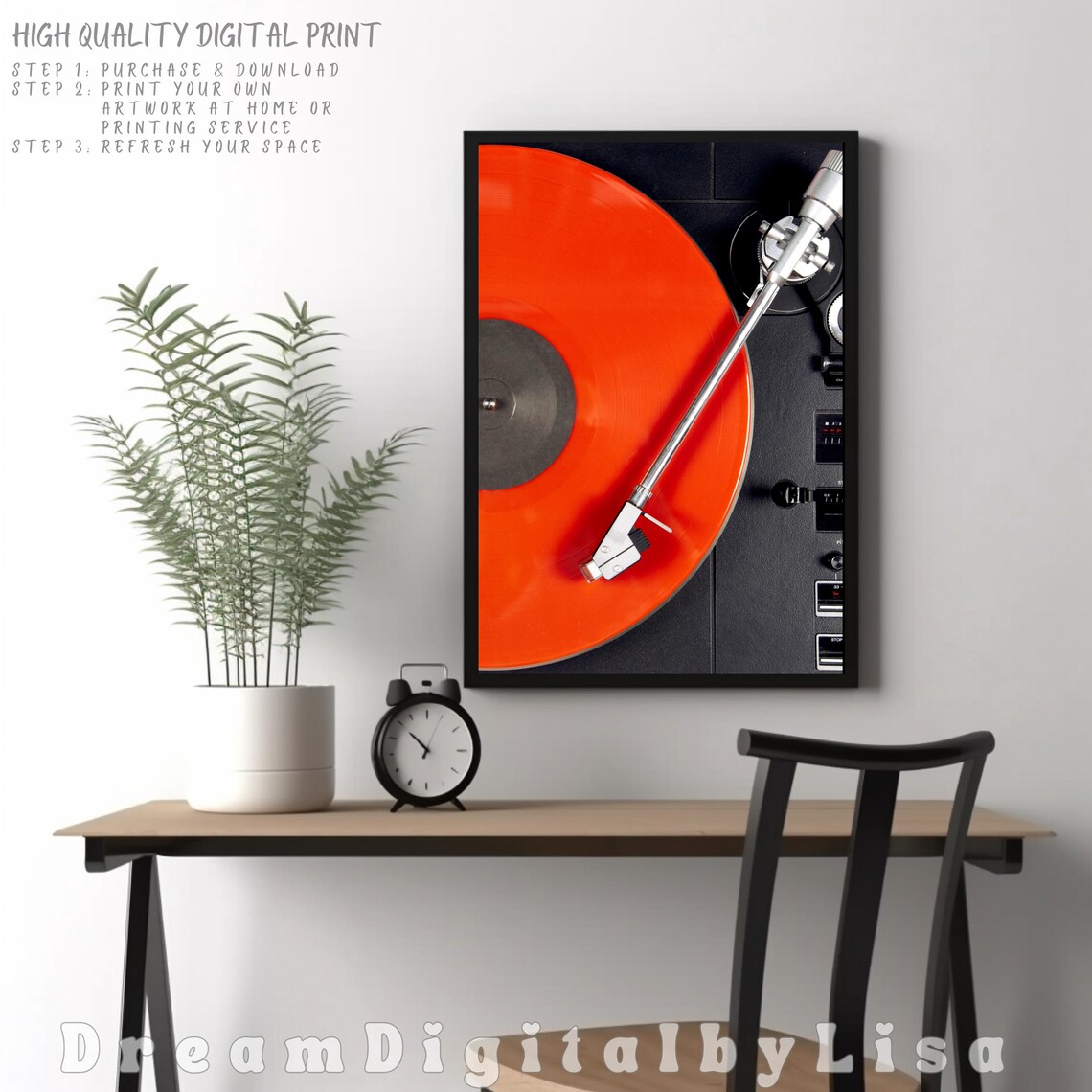 Red Vinyl Record Turntable Poster Close Up Photography Music Room Art - Image 4
