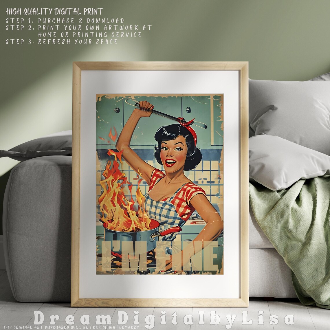 1950s Retro Funny I'm Fine Kitchen Art Print - Image 2