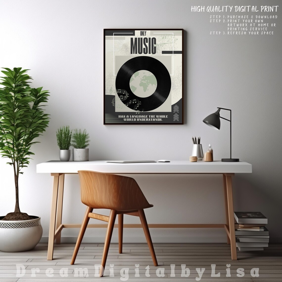 Only Music Vinyl Record Globe Inspirational Music Lover Quote Poster - Image 2