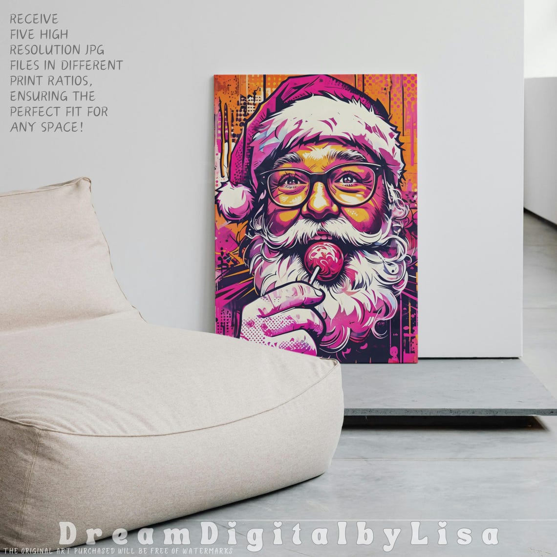 Pop Art Santa Lollipop Bold Neon Street Style Christmas Poster - Image 3