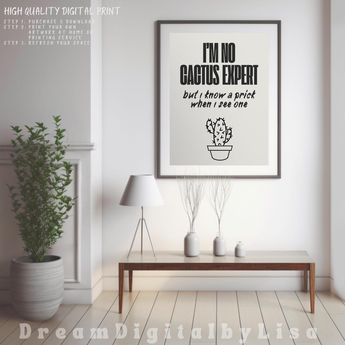 No Cactus Expert Funny Sarcastic Quote Poster Cactus Line Art Gift - Image 2