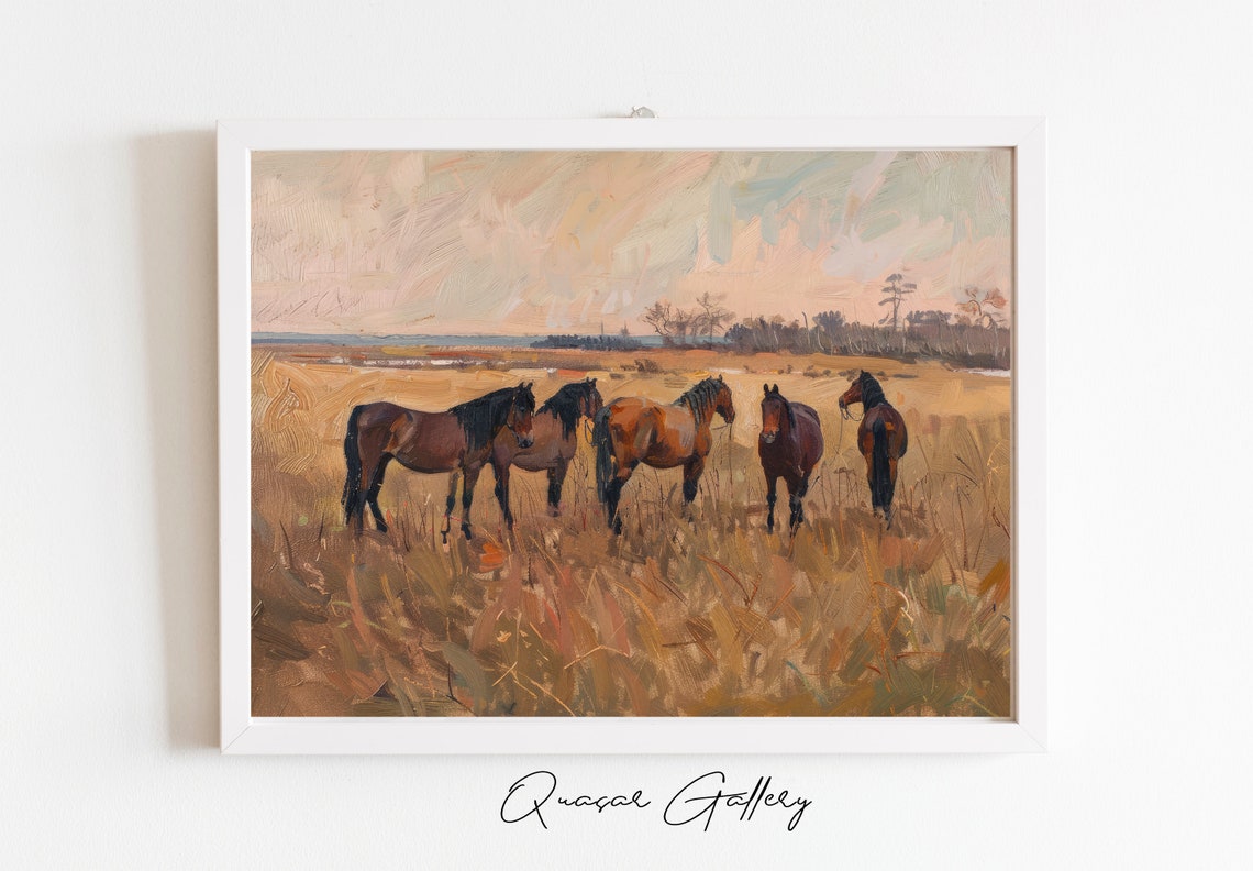 Horses Print Equestrian Decor Oil Painting Rural Art Country Charm Artwork Horse Wall Art Horse Art Print Wildlife Art - Image 2