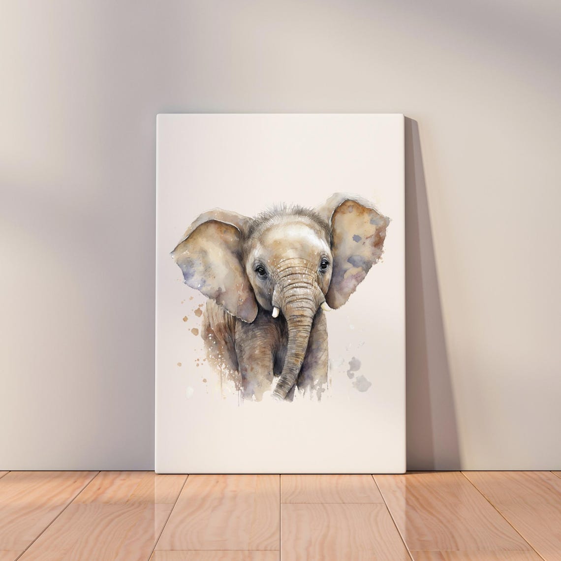 Watercolor Baby Elephant Safari Nursery Animal Portrait Wall Print