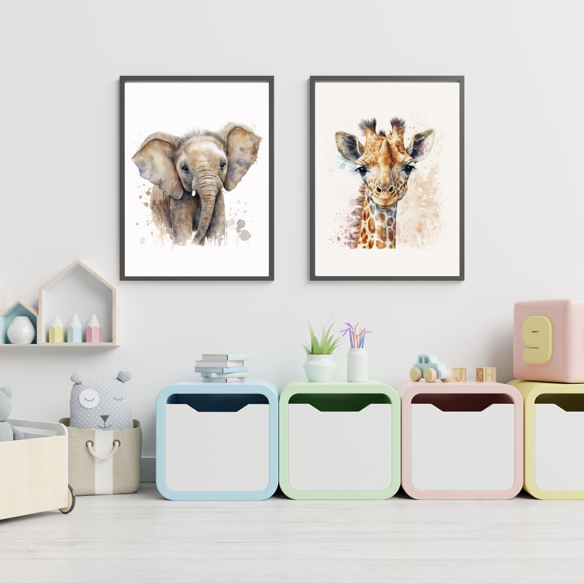 Baby Elephant Watercolor Big Ears Cute Safari Nursery Animal Poster - Image 2