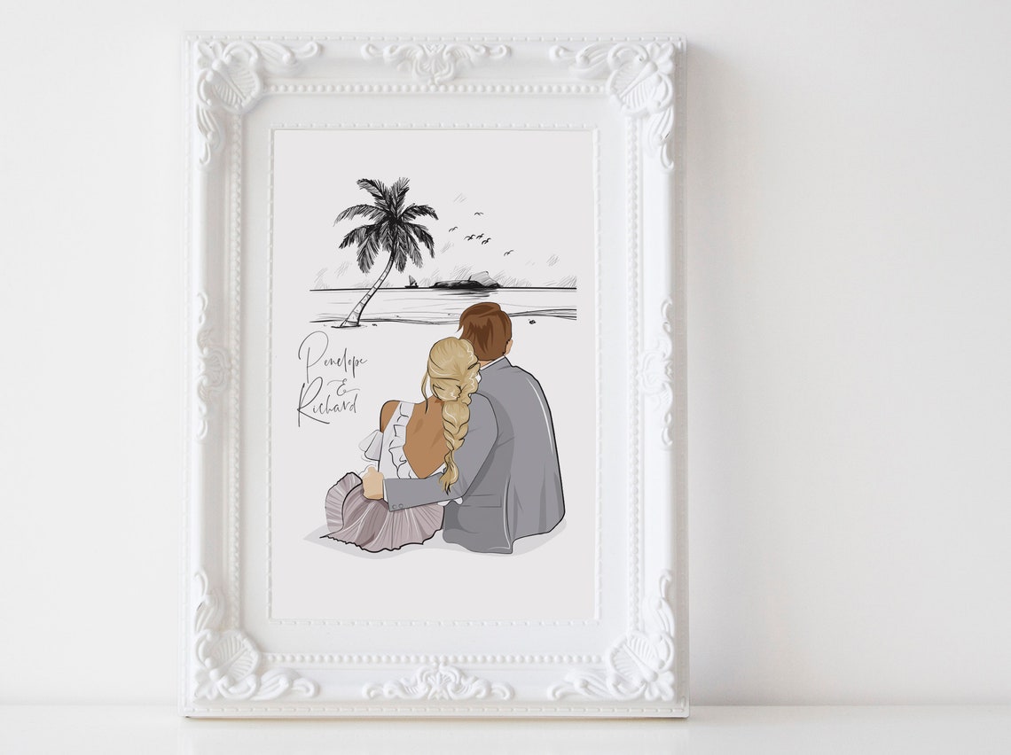 Personalized Couple and Dog Mountain Cabin Scene Illustration Poster - Image 2