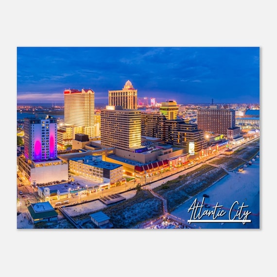 Atlantic City Poster Night Skyline Aerial Casino Beach Photo Art
