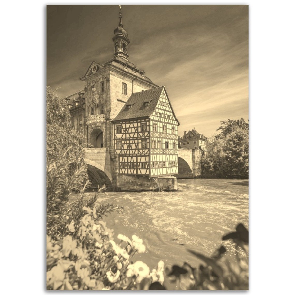 Vintage Leipzig Germany Half Timbered Riverside House Sepia Poster
