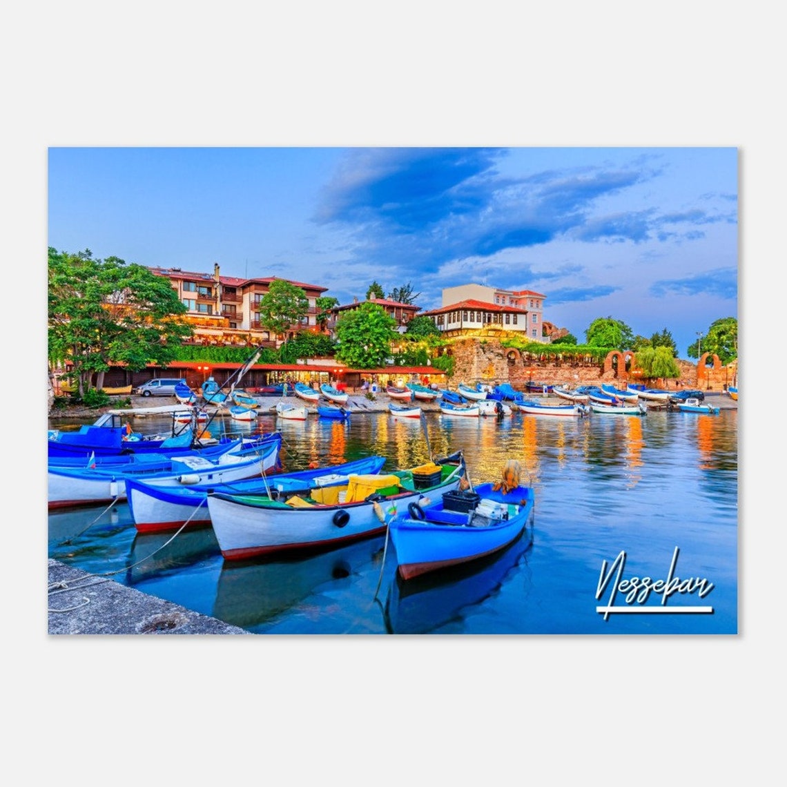 Nessebar Bulgaria Print Colorful Fishing Harbor Travel Poster