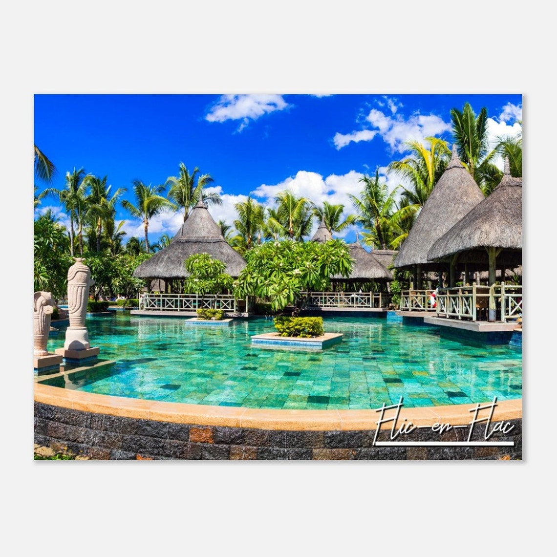 Flic en Flac Mauritius Poster Tropical Resort Pool Palm Travel Art