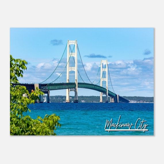 Mackinaw City Michigan Mackinac Bridge Blue Water Travel Photo Poster
