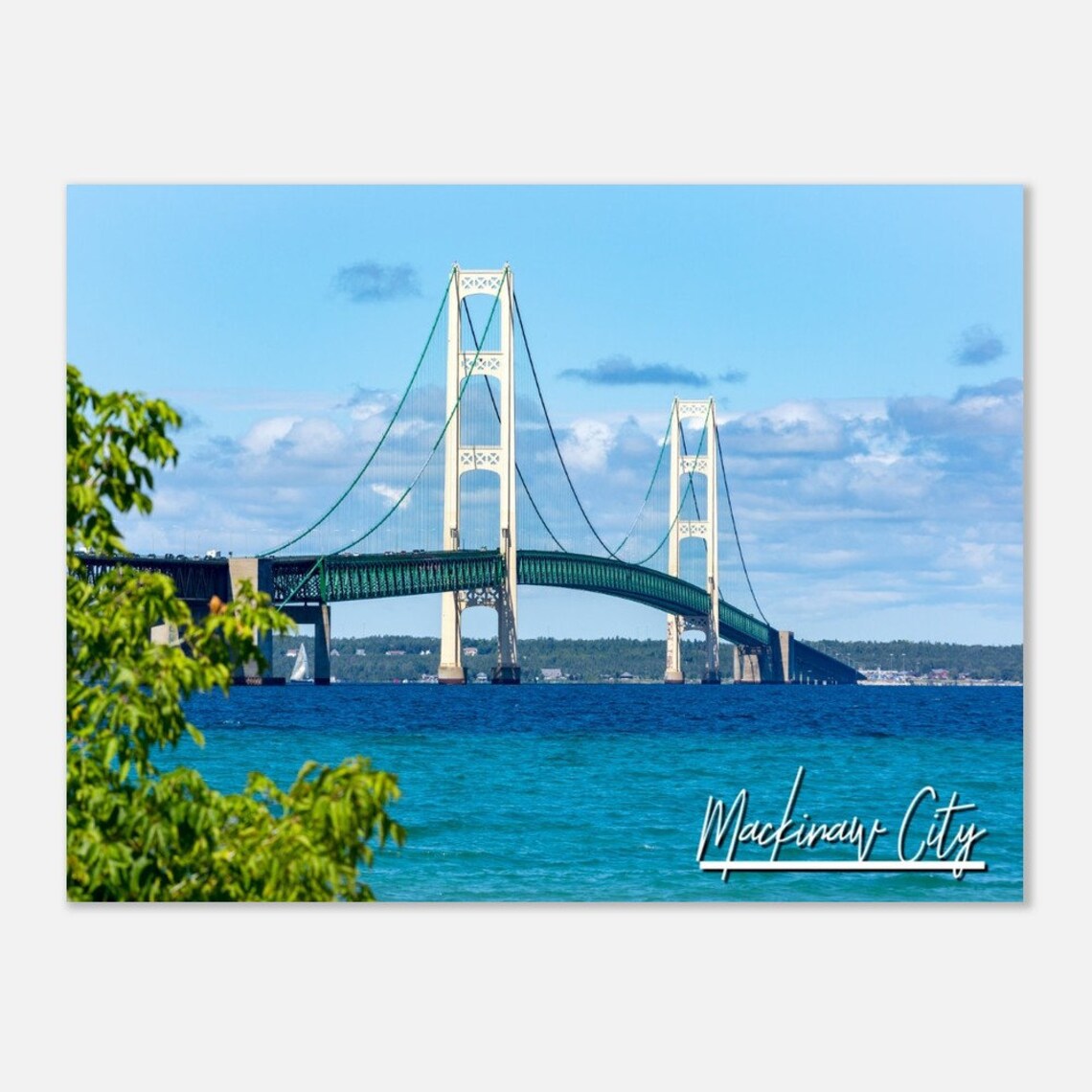 Mackinaw City Michigan Mackinac Bridge Blue Water Travel Photo Poster
