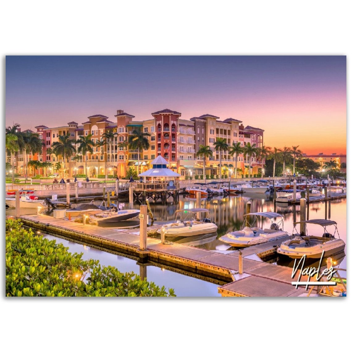 Naples Harbor Sunset Marina Boats Coastal Photography Poster