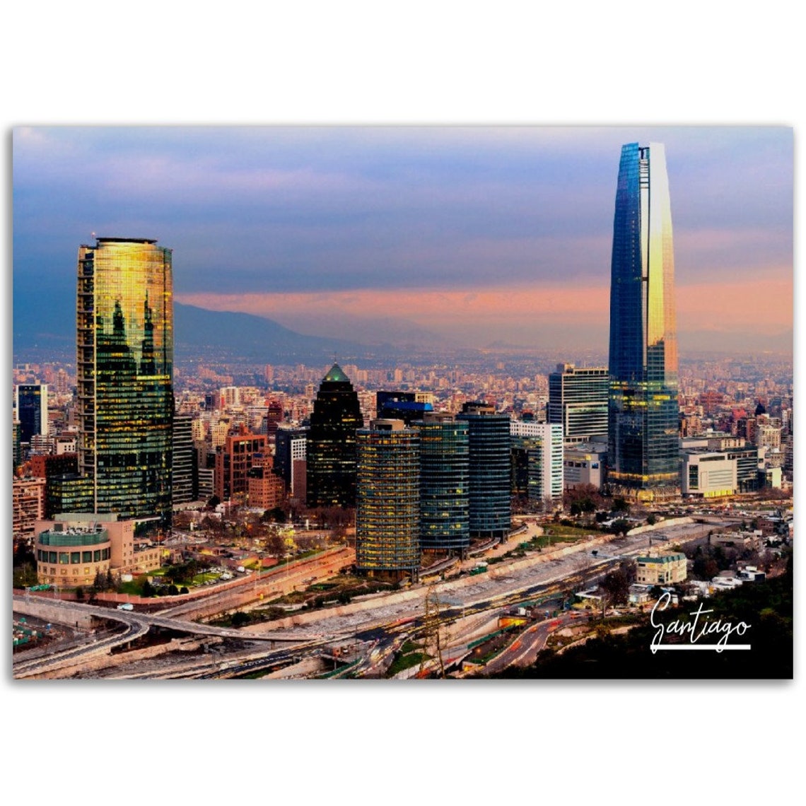 Santiago Chile Cityscape Poster Urban Skyline Wall Art