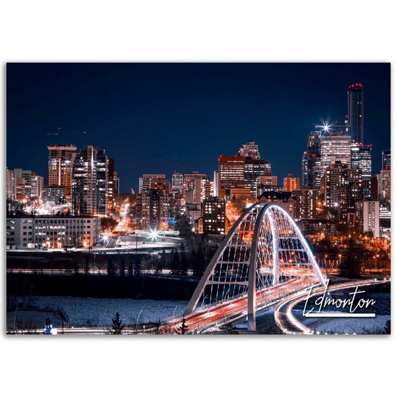 Edmonton Night Cityscape Poster Alberta Travel Photography