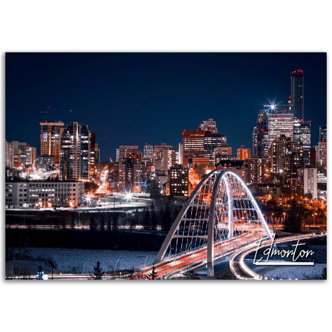 Edmonton Night Cityscape Poster Alberta Travel Photography
