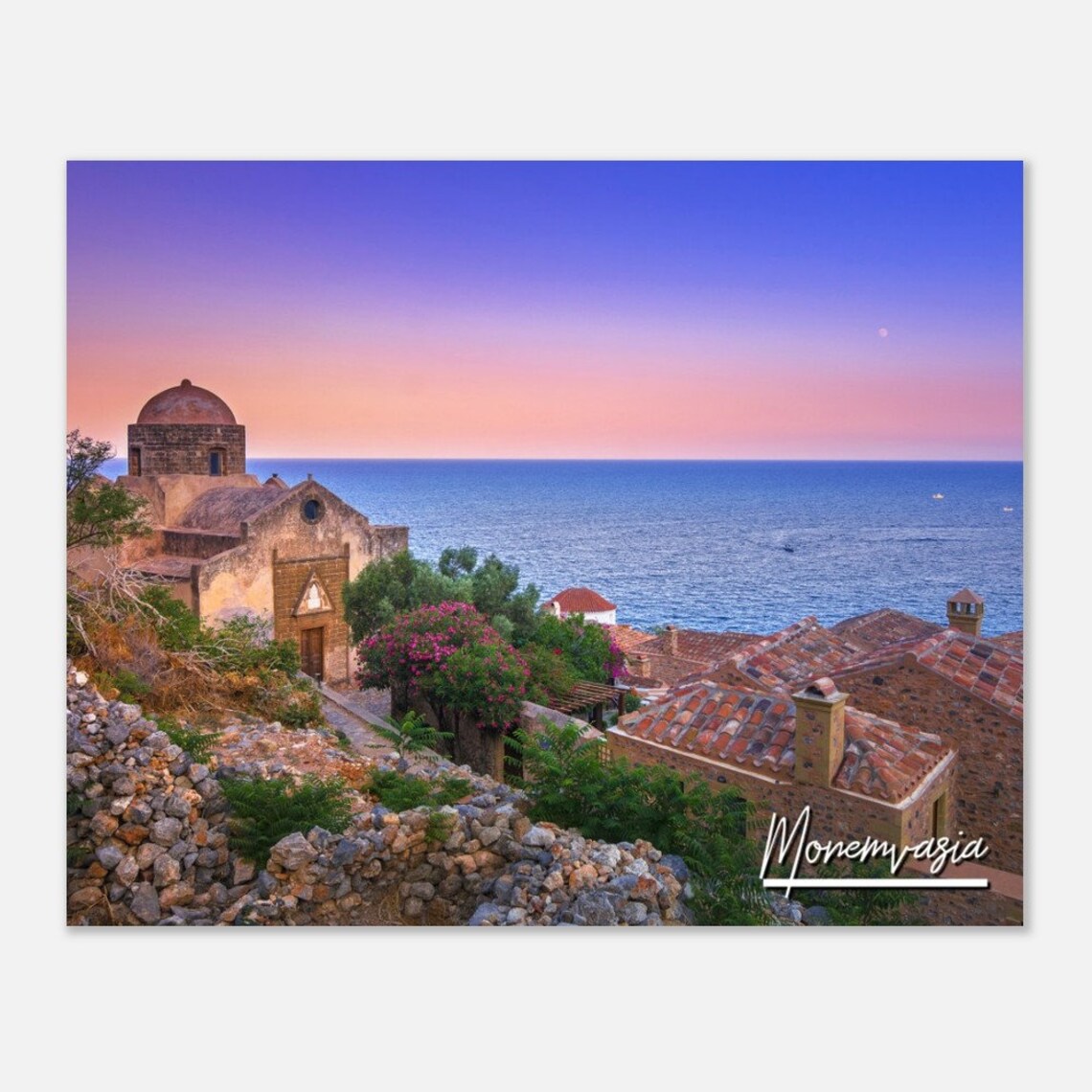 Monemvasia Greece Travel Poster, Aegean Castletown