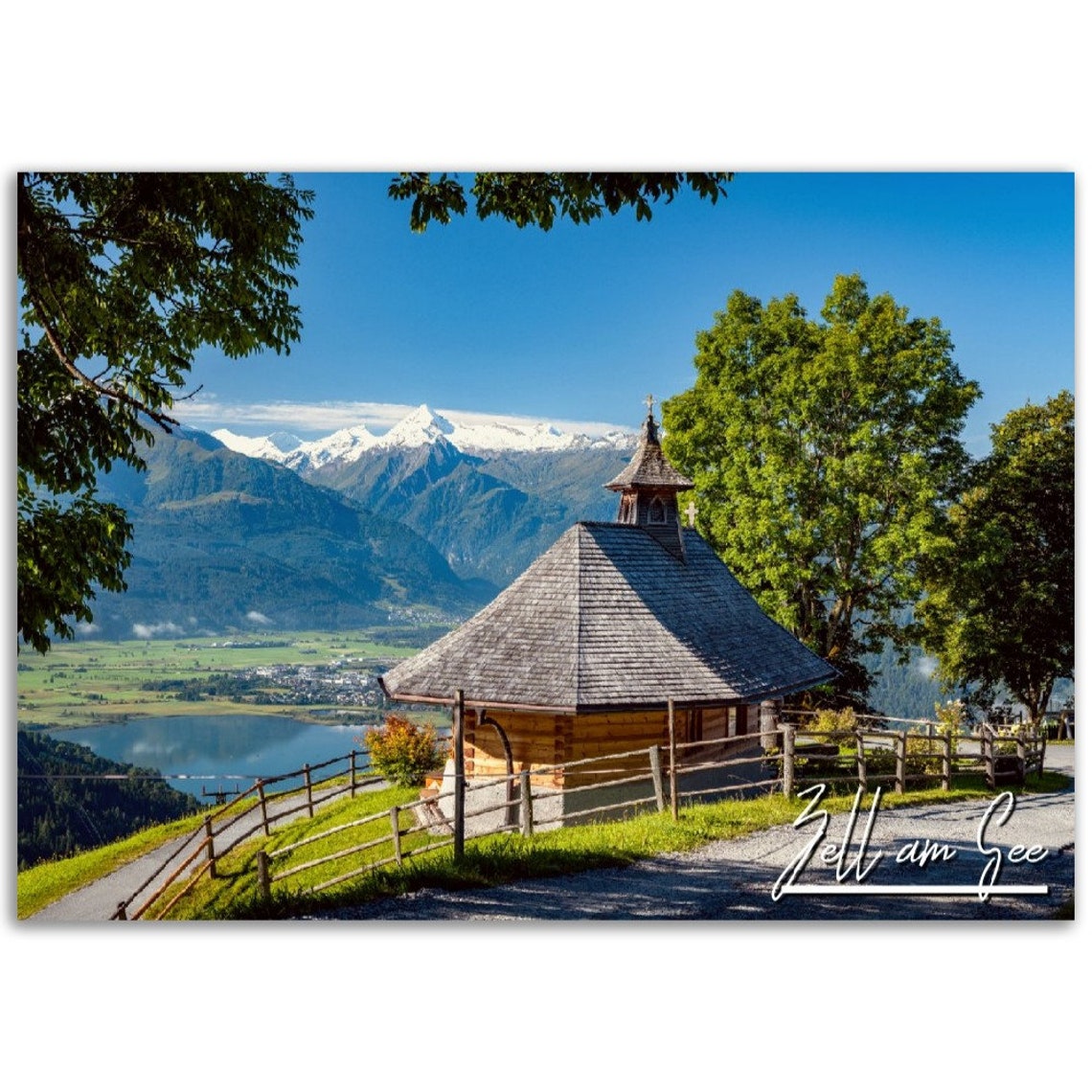 Zell am See Austria Chapel Lake Mountain Peaks Travel Poster