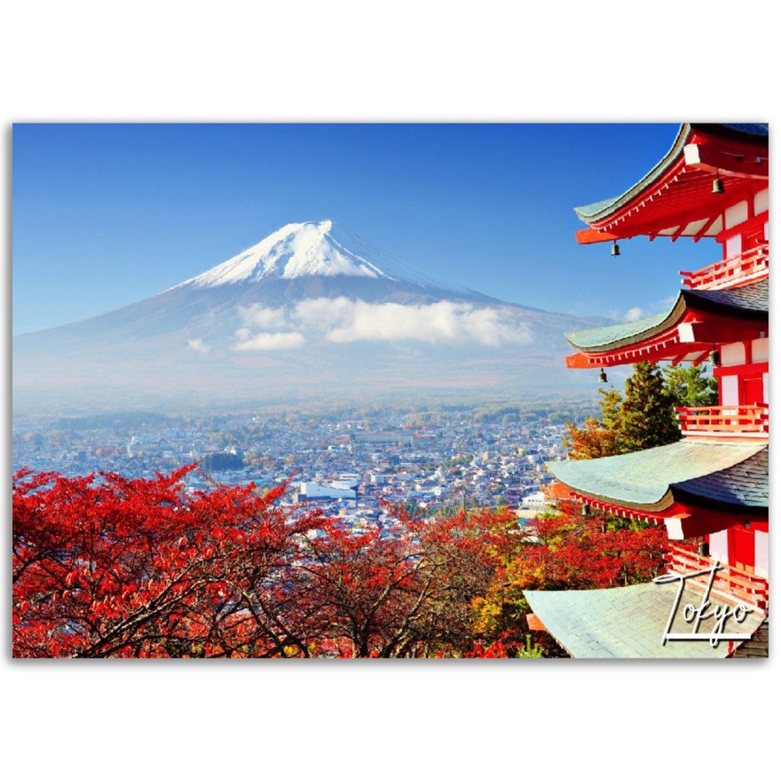 Tokyo Mount Fuji Red Pagoda Autumn Leaves Japan Photo Poster