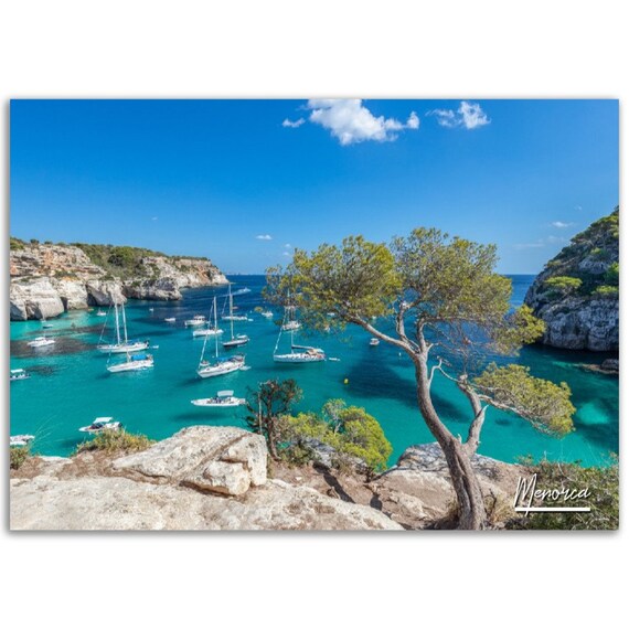 Menorca Coastal Travel Poster, Balearic Islands Spain