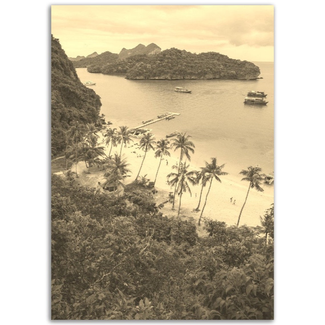 Koh Samui Thailand Tropical Bay Palm Beach Vintage Sepia Poster